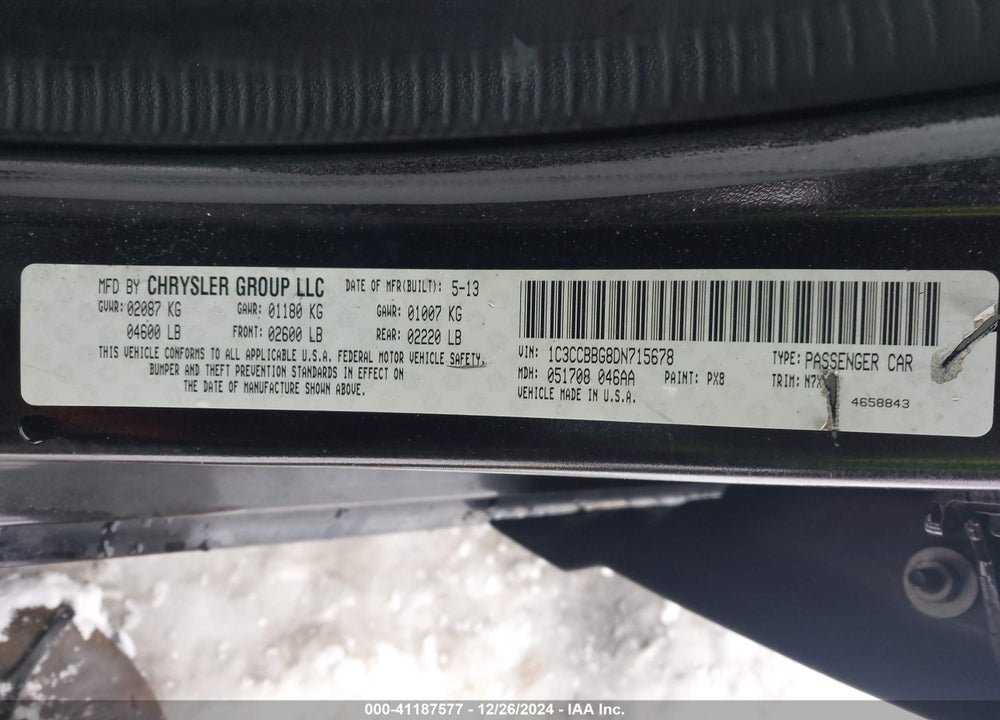 2013 CHRYSLER 200 TOURING VIN: 1C3CCBBG8DN715678