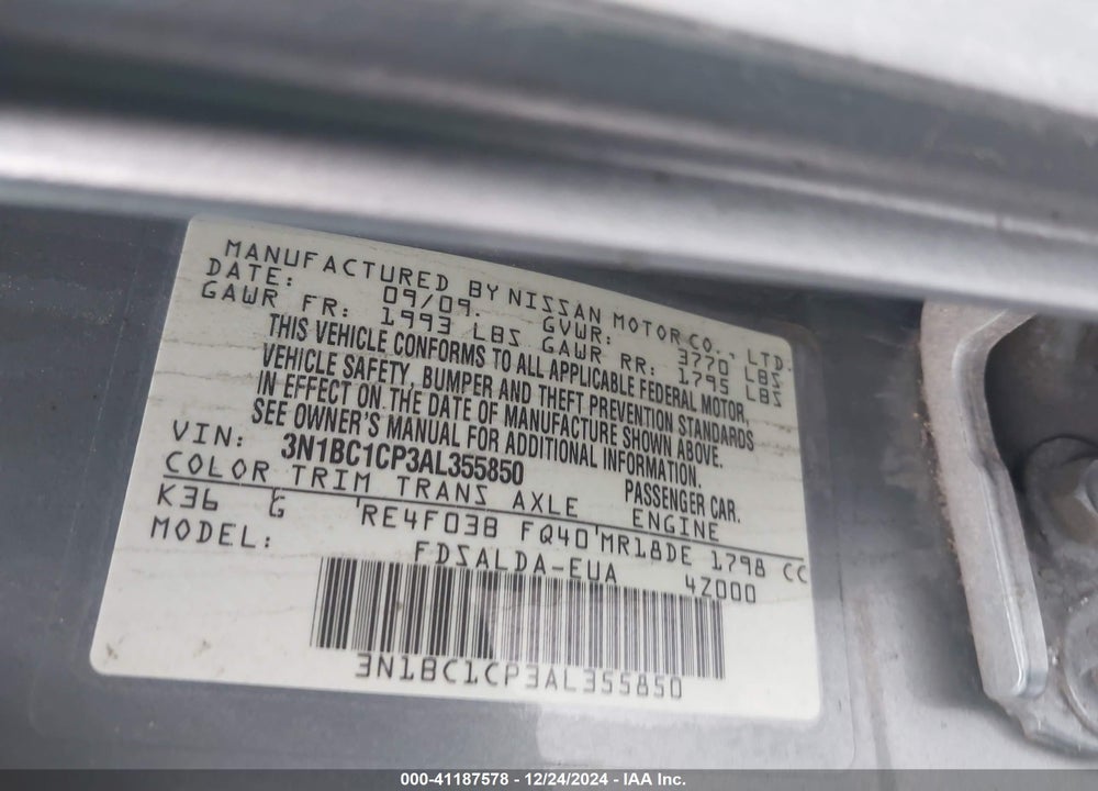 2010 NISSAN VERSA 1.8S VIN: 3N1BC1CP3AL355850