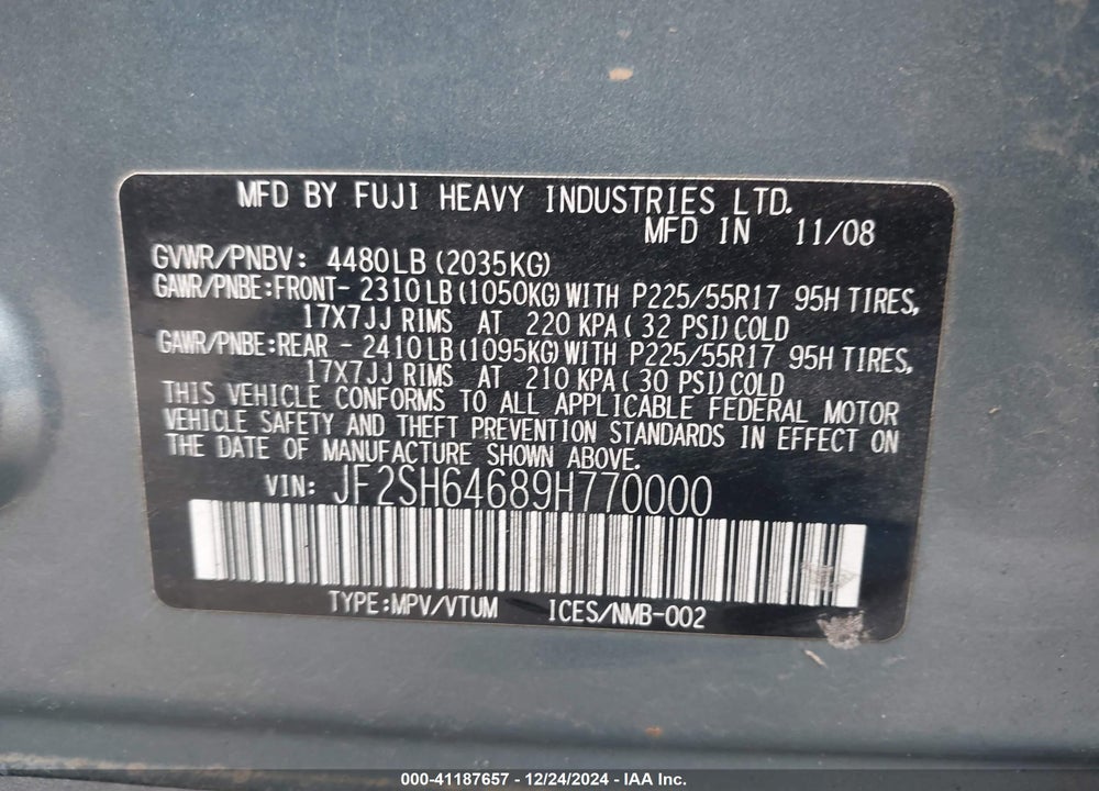 2009 SUBARU FORESTER 2.5X LIMITED VIN: JF2SH64689H770000