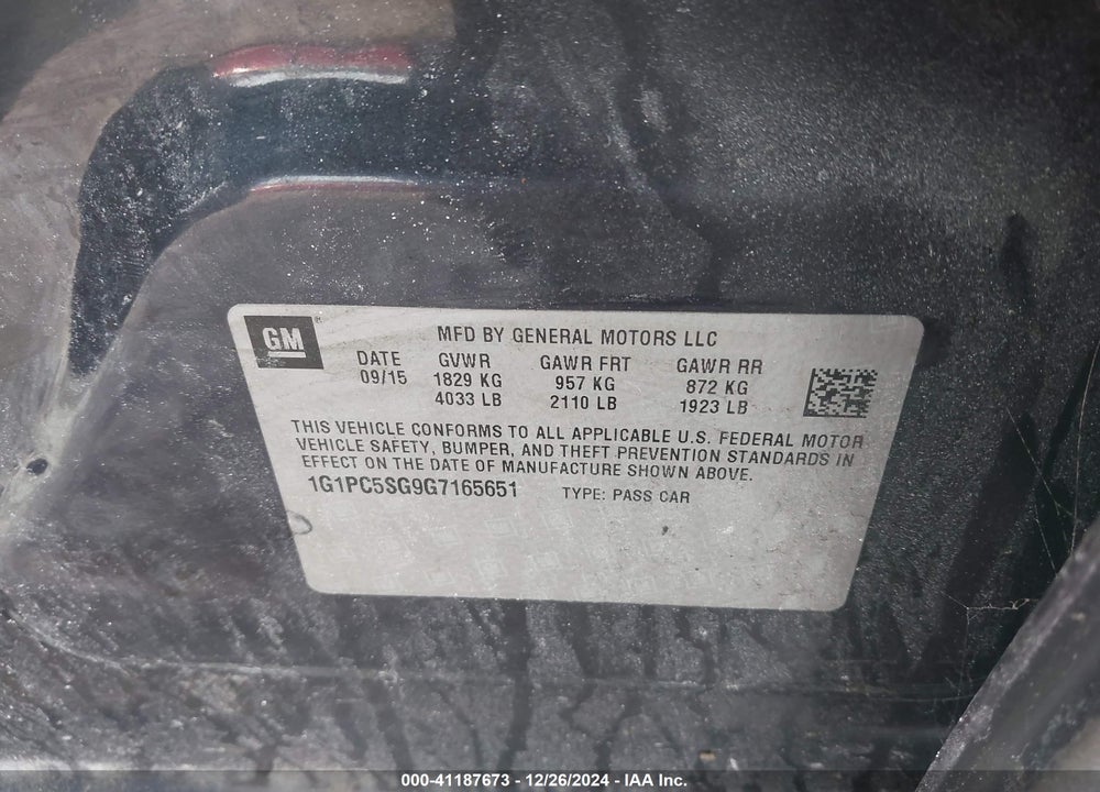 2016 CHEVROLET CRUZE LIMITED VIN: 1G1PC5SG9G7165651