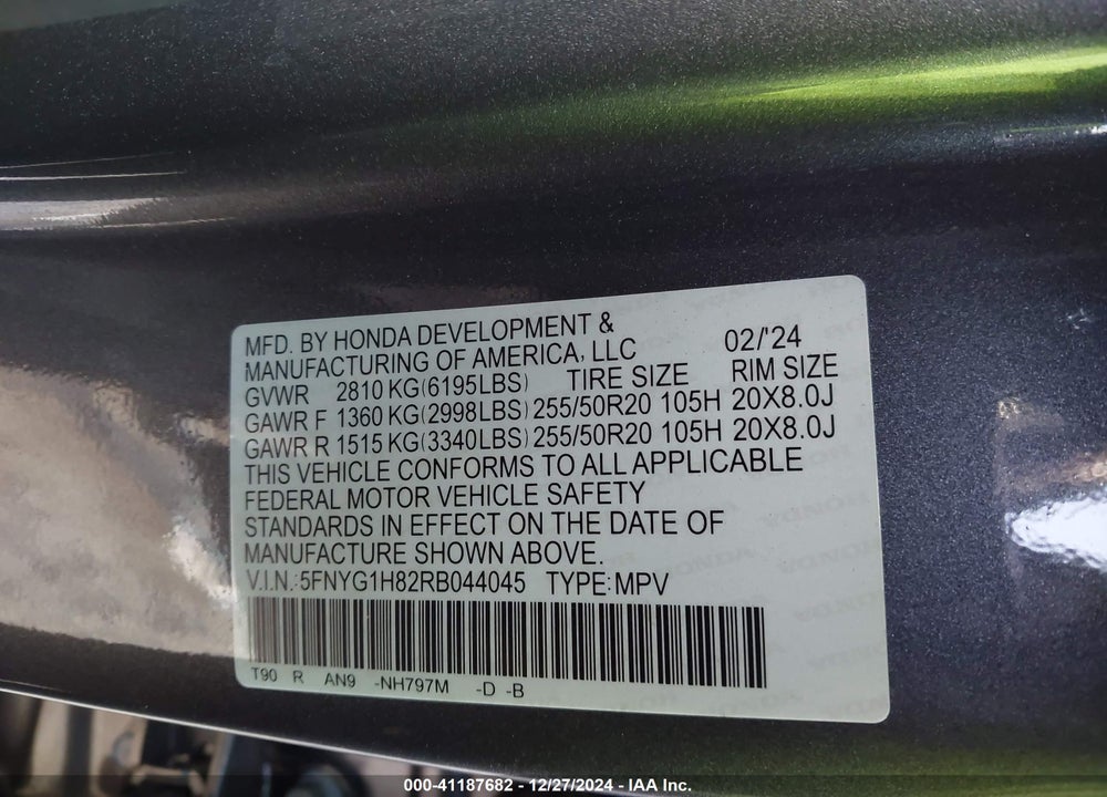 2024 HONDA PILOT ELITE VIN: 5FNYG1H82RB044045