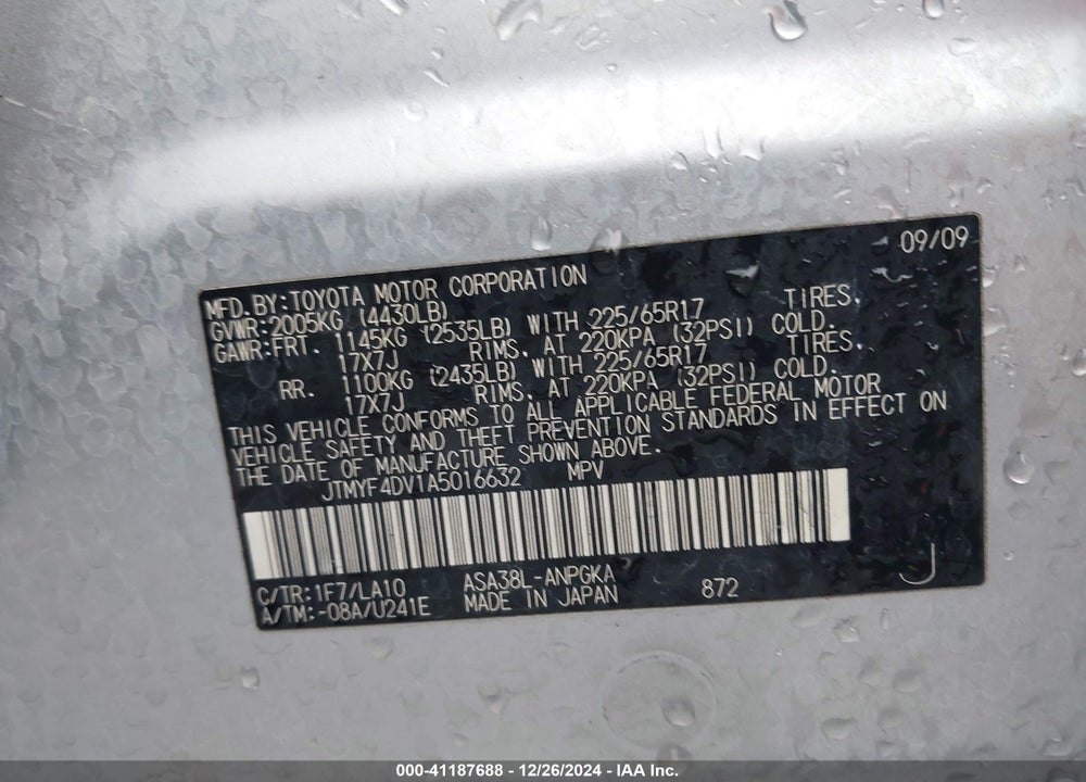 2010 TOYOTA RAV4 LIMITED VIN: JTMYF4DV1A5016632