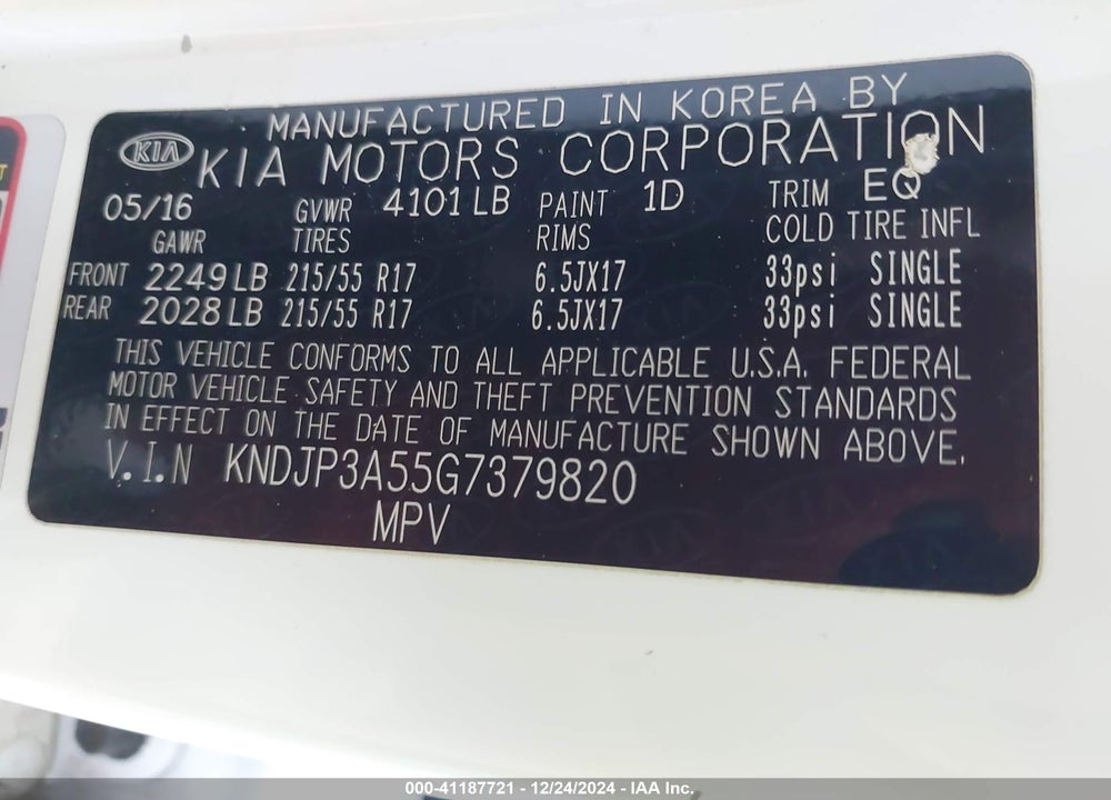 2016 KIA SOUL VIN: KNDJP3A55G7379820