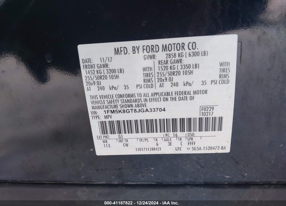 2018 FORD EXPLORER SPORT VIN: 1FM5K8GT8JGA33704