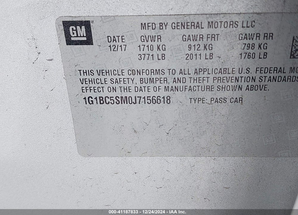 2018 CHEVROLET CRUZE VIN: 1G1BC5SM0J7156618