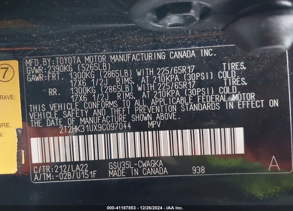 2009 LEXUS RX 350 VIN: 2T2HK31UX9C097044