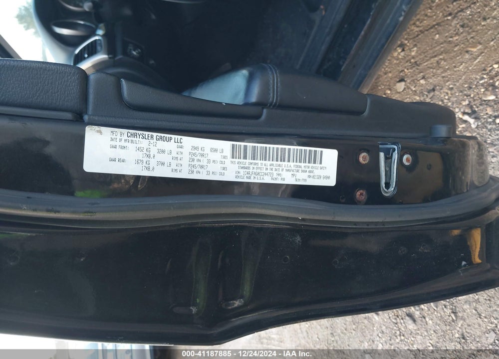 2012 JEEP GRAND CHEROKEE LAREDO VIN: 1C4RJFAG0CC244723