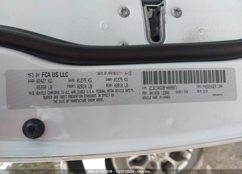 2015 CHRYSLER 300 VIN: 2C3CCAGG9FH808871