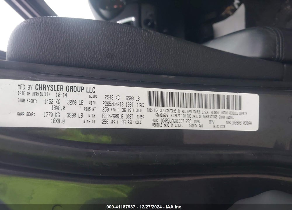 2014 DODGE DURANGO SXT VIN: 1C4RDJAGXEC971235