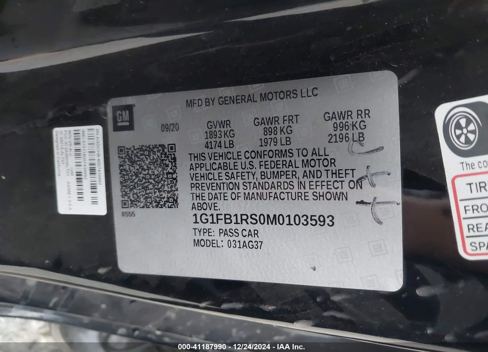 2021 CHEVROLET CAMARO RWD 1LT VIN: 1G1FB1RS0M0103593