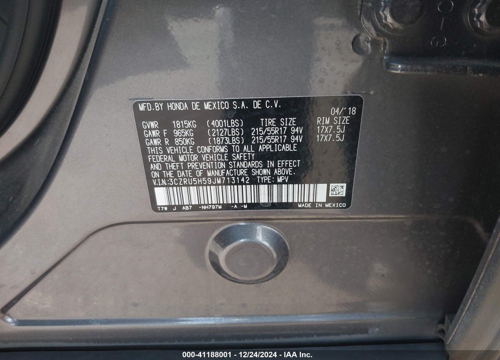 2018 HONDA HR-V VIN: 3CZRU5H59JM713142