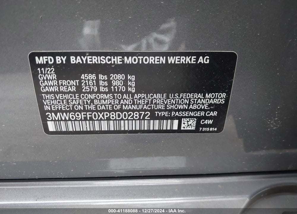 2023 BMW 330I VIN: 3MW69FF0XP8D02872