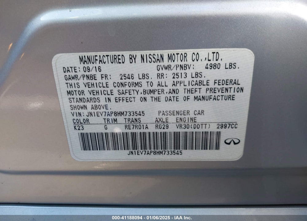 2017 INFINITI Q50 VIN: JN1EV7AP8HM733545