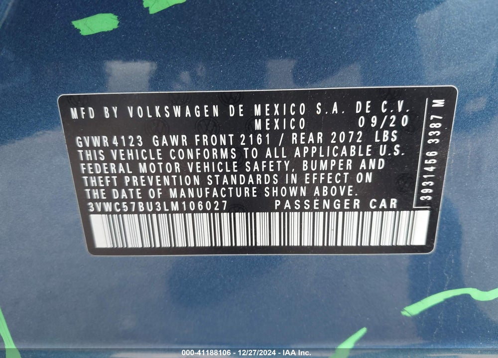 2020 VOLKSWAGEN JETTA VIN: 3VWC57BU3LM106027