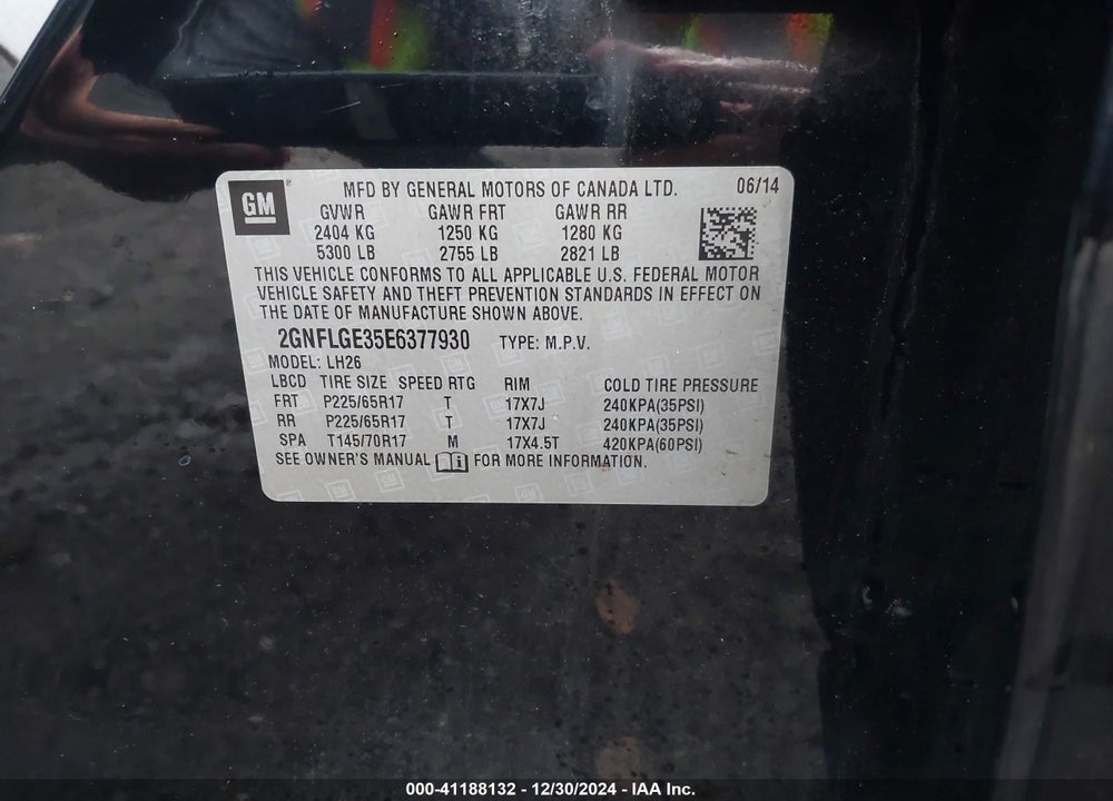 2014 CHEVROLET EQUINOX 2LT VIN: 2GNFLGE35E6377930