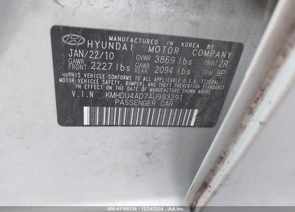 2010 HYUNDAI ELANTRA SE VIN: KMHDU4AD7AU993291