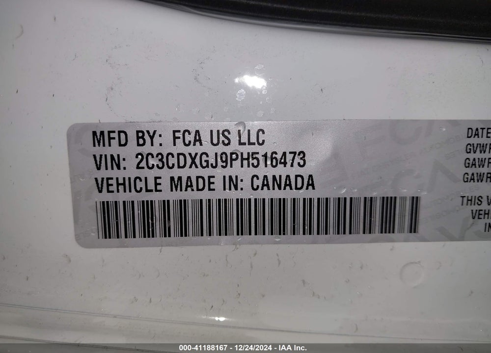 2023 DODGE CHARGER VIN: 2C3CDXGJ9PH516473