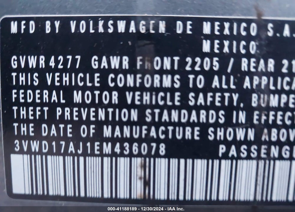 2014 VOLKSWAGEN JETTA 1.8T SE VIN: 3VWD17AJ1EM436078
