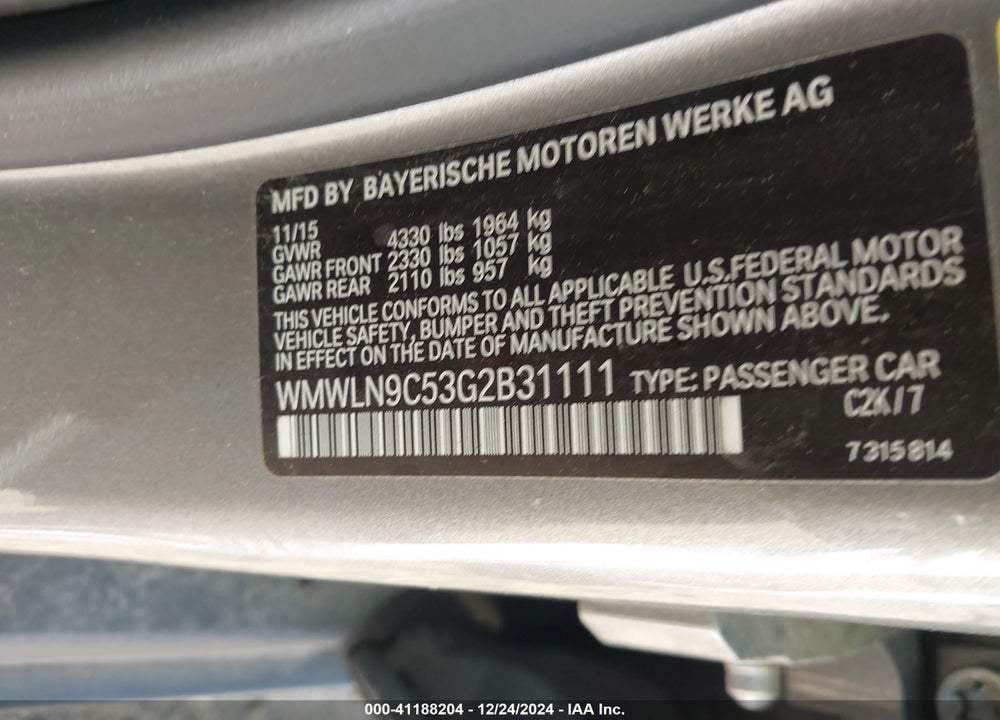 2016 MINI CLUBMAN COOPER S VIN: WMWLN9C53G2B31111