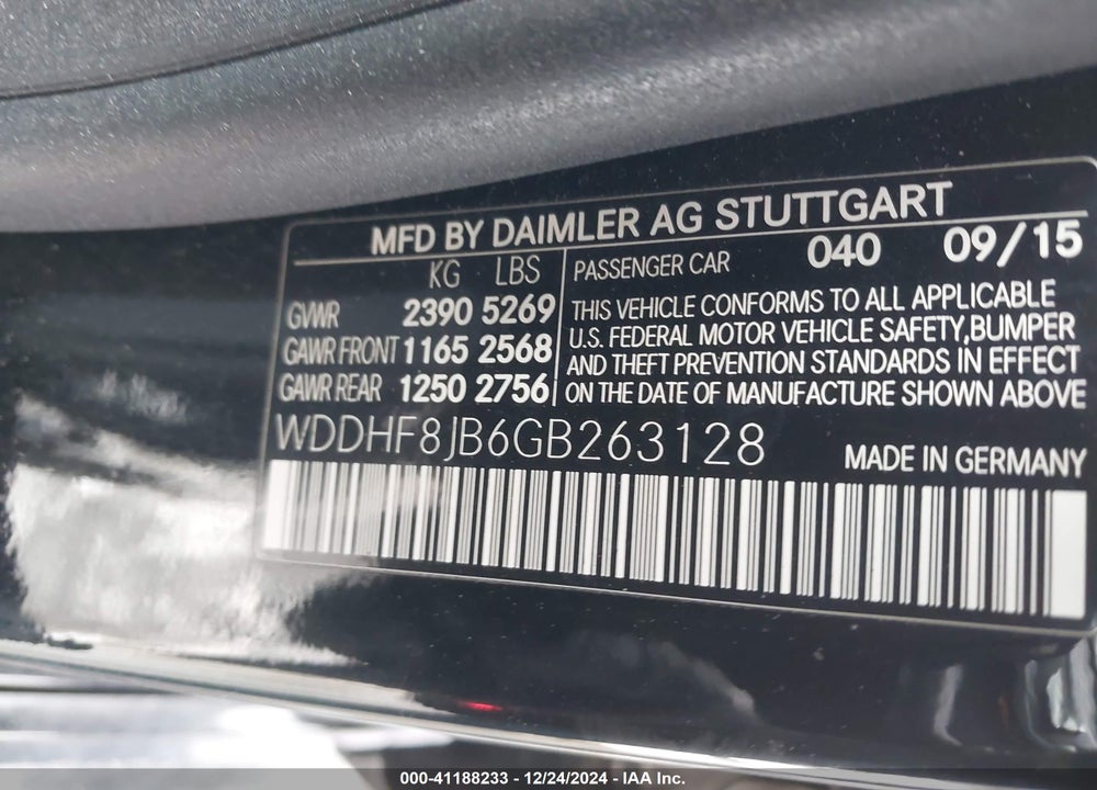 2016 MERCEDES E350 4MATIC AWD VIN: WDDHS8JB6GB263128