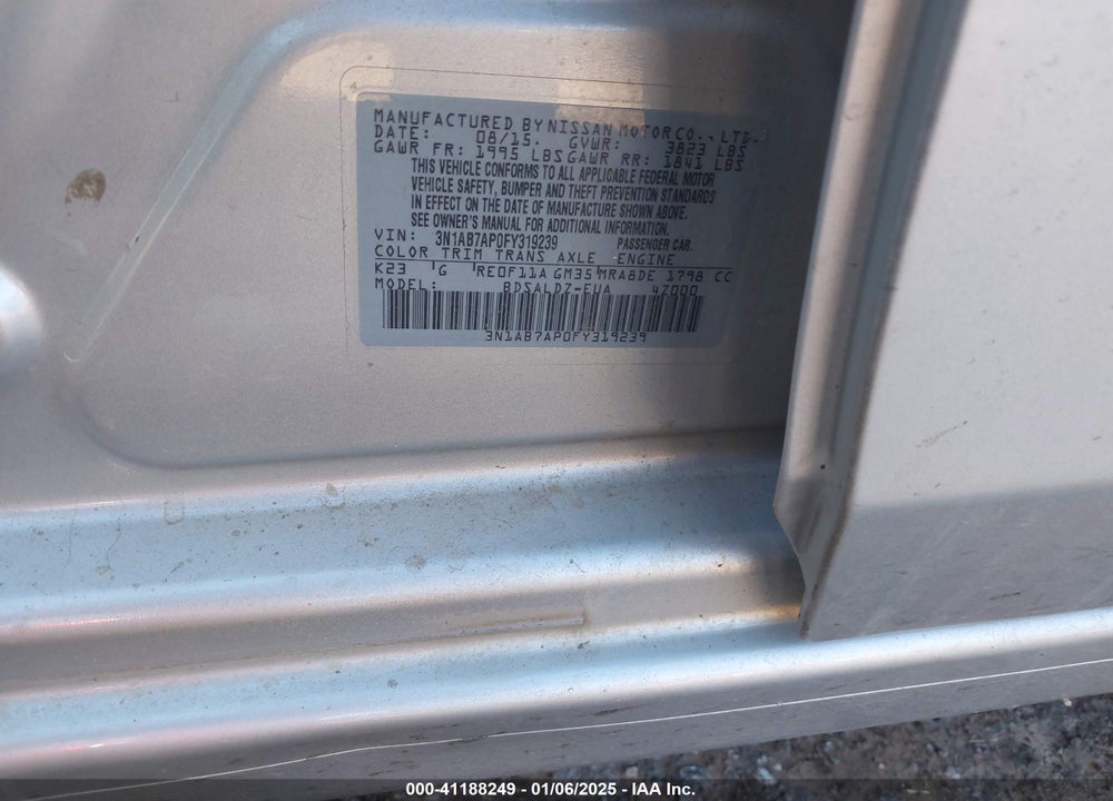 2015 NISSAN SENTRA VIN: 3N1AB7AP0FY319239