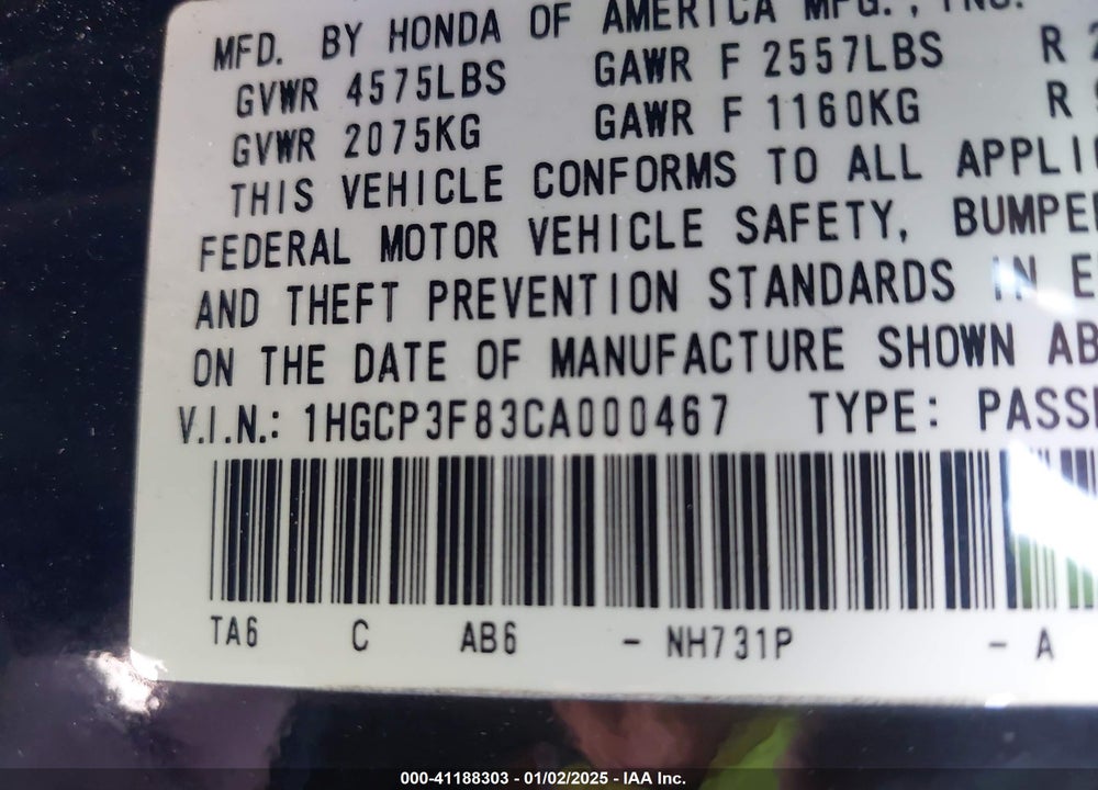 2012 HONDA ACCORD 3.5 EX-L VIN: 1HGCP3F83CA000467