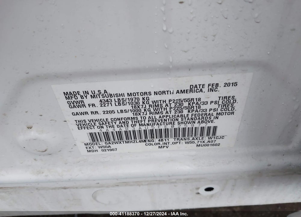 2015 MITSUBISHI OUTLANDER SPORT VIN: 4A4AR3AU5FE025977