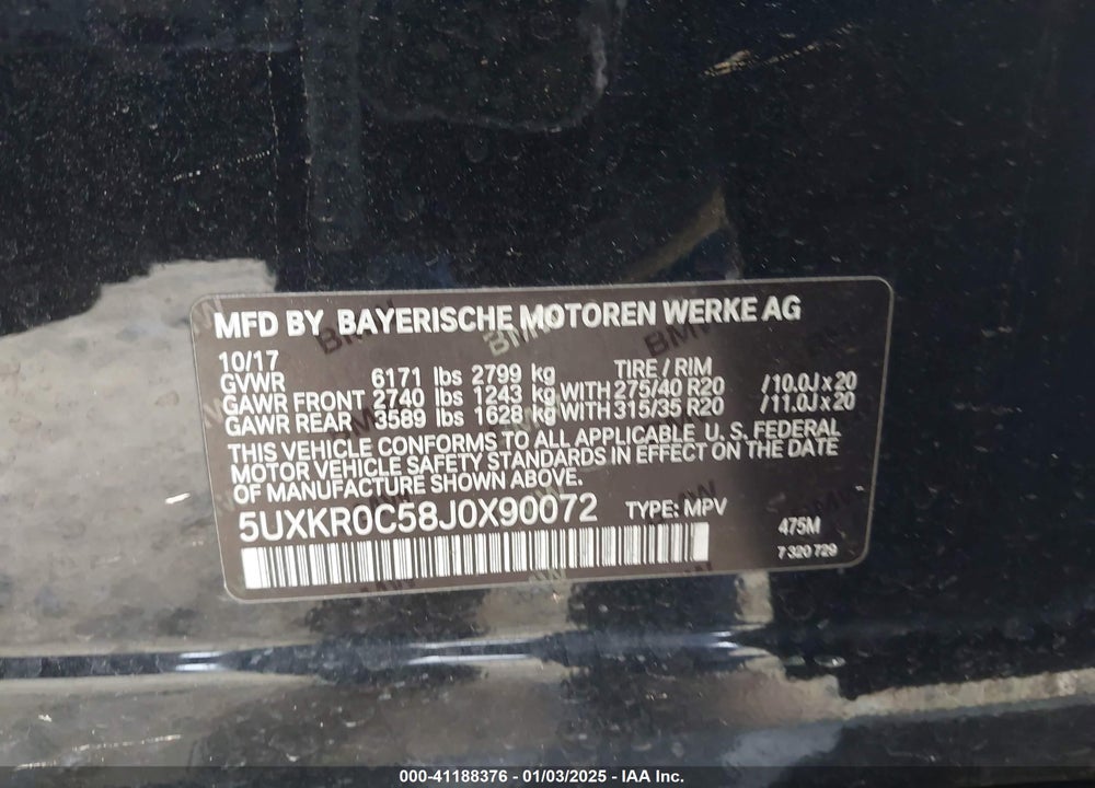 2018 BMW X5 XDRIVE35I VIN: 5UXKR0C58J0X90072