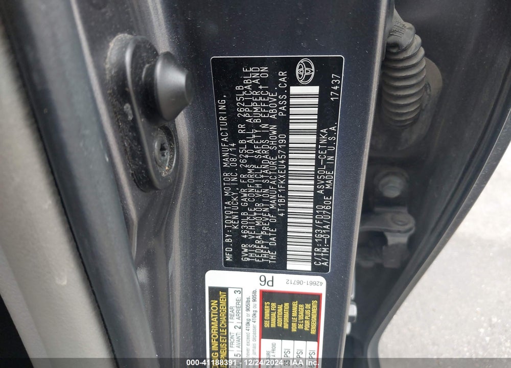 2014 TOYOTA CAMRY LE VIN: 4T1BF1FKXEU457190