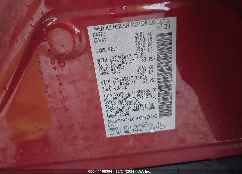 2020 NISSAN ROGUE VIN: 5N1AT2MT3LC805906