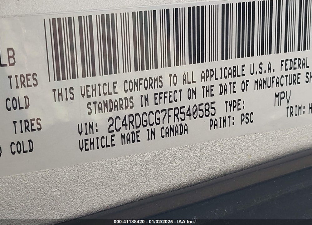 2015 DODGE GRAND CARAVAN SXT VIN: 2C4RDGCG7FR540585