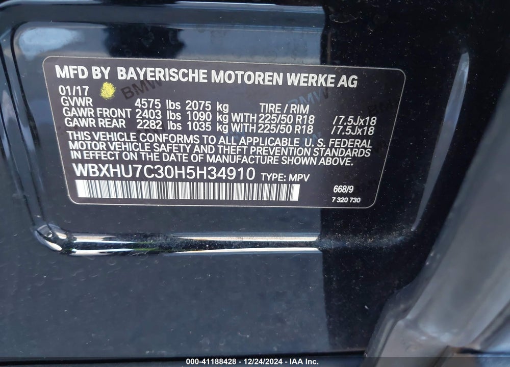 2017 BMW X1 SDRIVE28I VIN: WBXHU7C30H5H34910