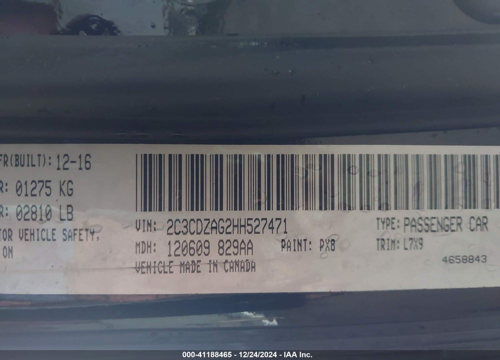 2017 DODGE CHALLENGER VIN: 2C3CDZAG2HH527471