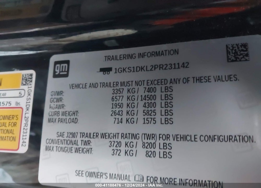 2023 GMC YUKON 2WD DENALI VIN: 1GKS1DKL2PR231142