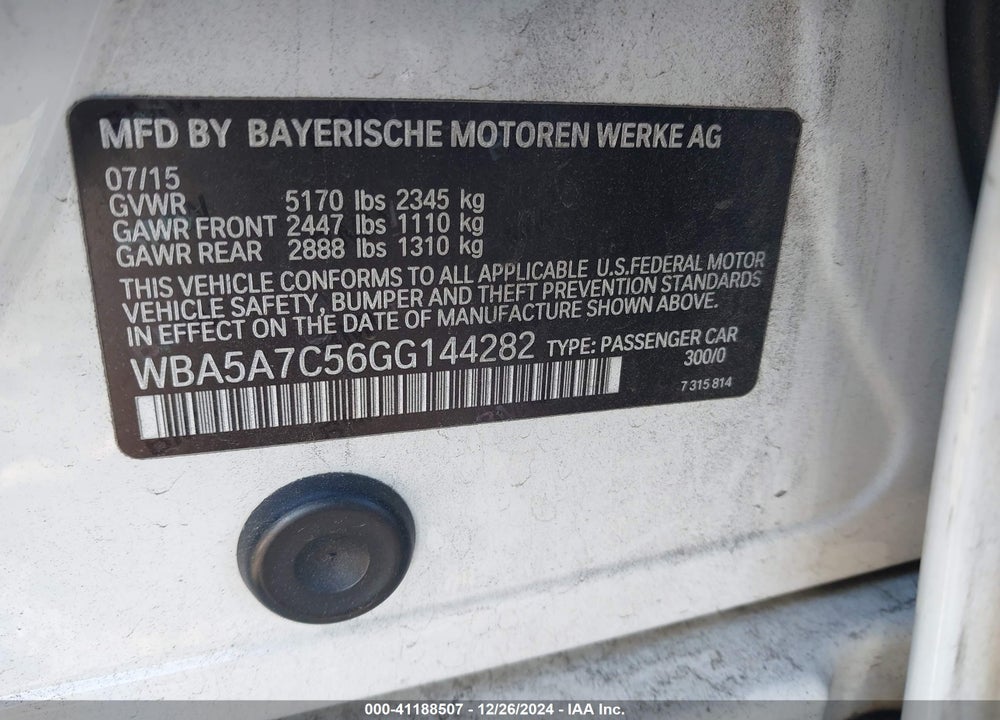 2016 BMW 528I VIN: WBA5A7C56GG144282
