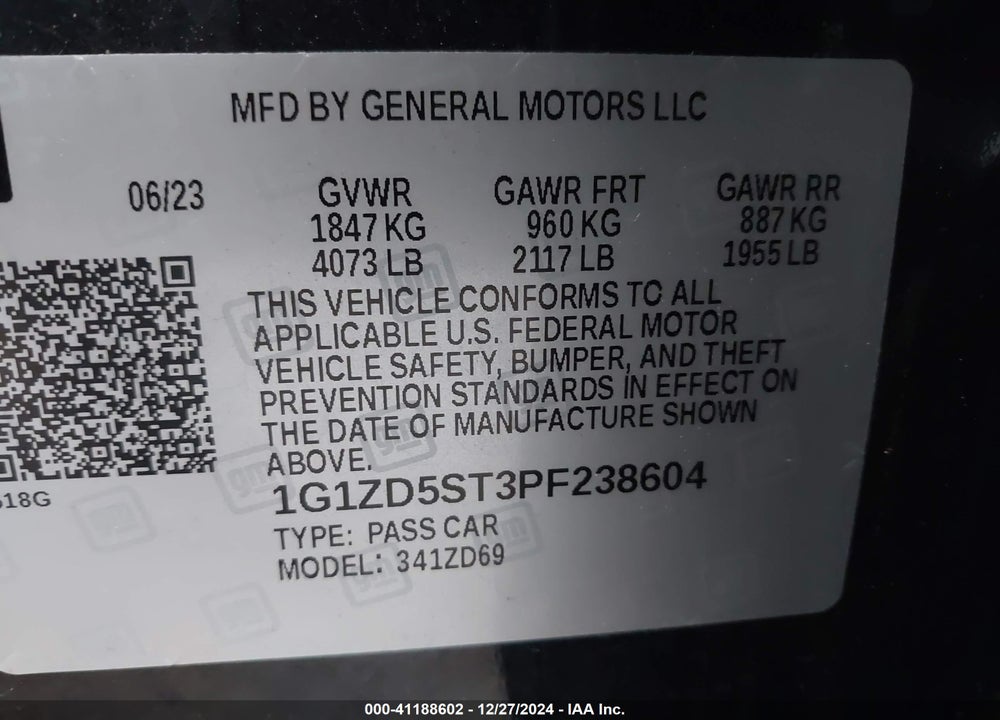 2023 CHEVROLET MALIBU FWD 1LT VIN: 1G1ZD5ST3PF238604