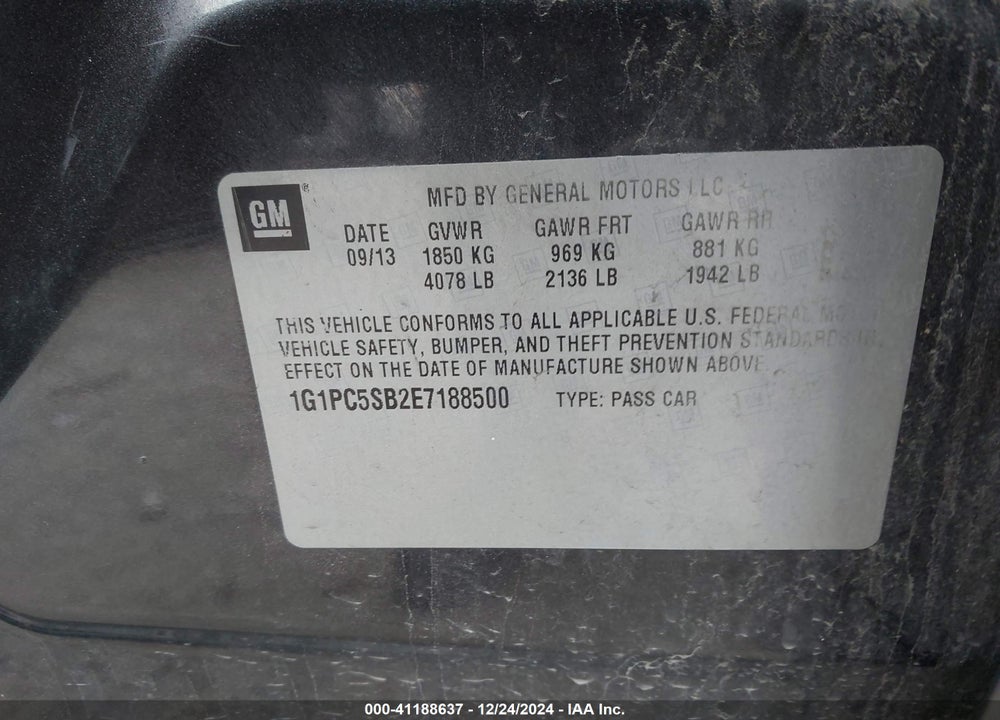 2014 CHEVROLET CRUZE 1LT AUTO VIN: 1G1PC5SB2E7188500