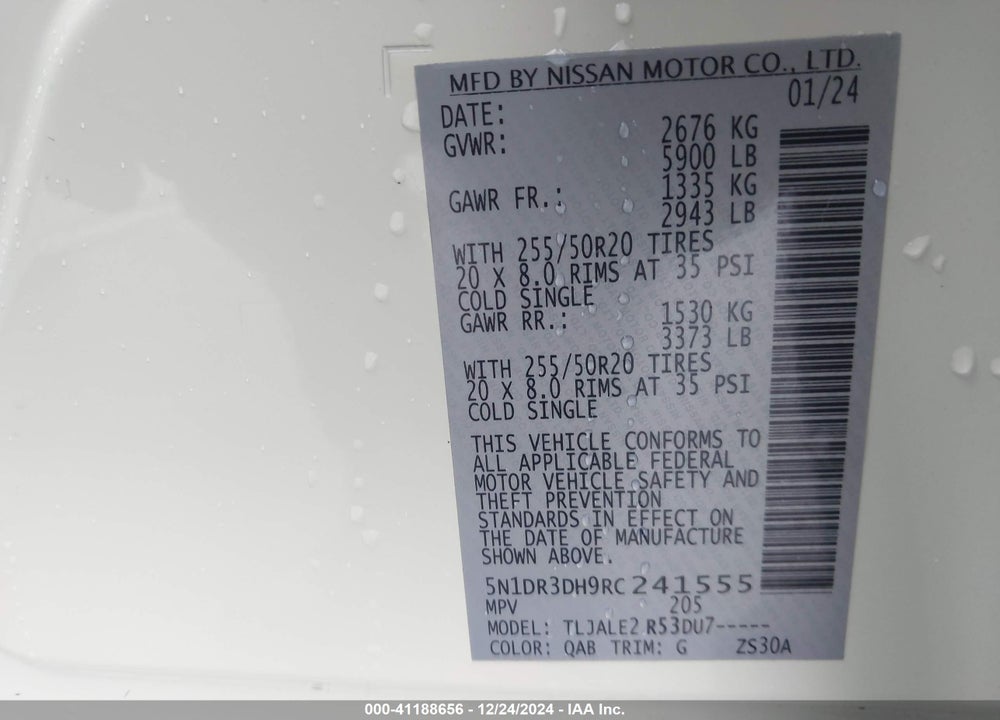 2024 NISSAN PATHFINDER PLATINUM FWD VIN: 5N1DR3DH9RC241555