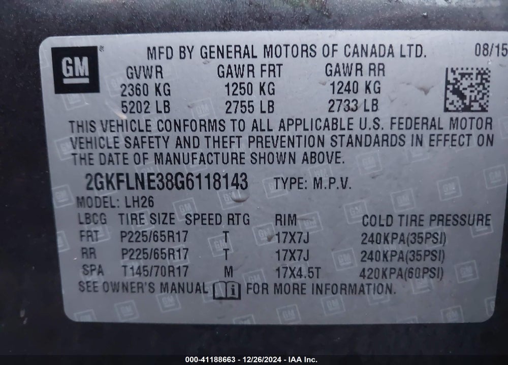 2016 GMC TERRAIN SLE-2 VIN: 2GKFLNE38G6118143