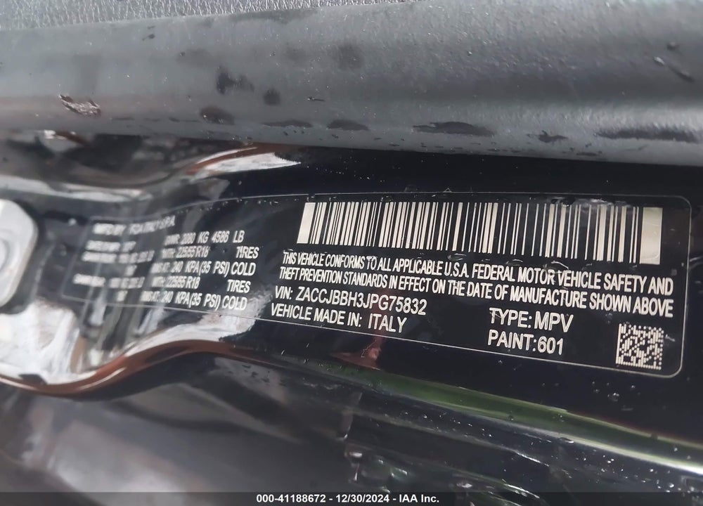 2018 JEEP RENEGADE ALTITUDE 4X4 VIN: ZACCJBBH3JPG75832