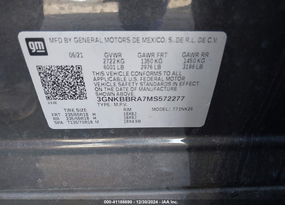 2021 CHEVROLET BLAZER FWD 1LT VIN: 3GNKBBRA7MS572277