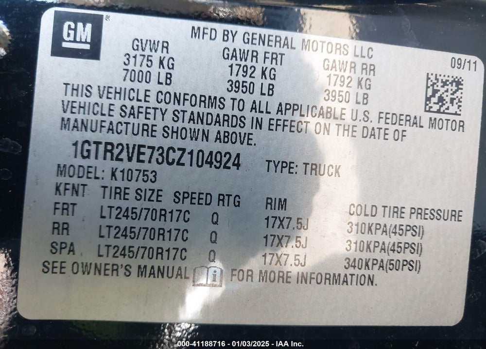 2012 GMC SIERRA 1500 SLE VIN: 1GTR2VE73CZ104924