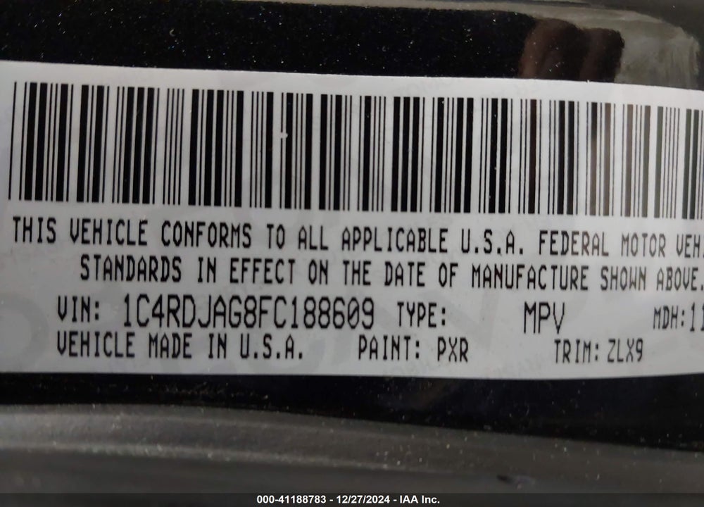 2015 DODGE DURANGO SXT VIN: 1C4RDJAG8FC188609