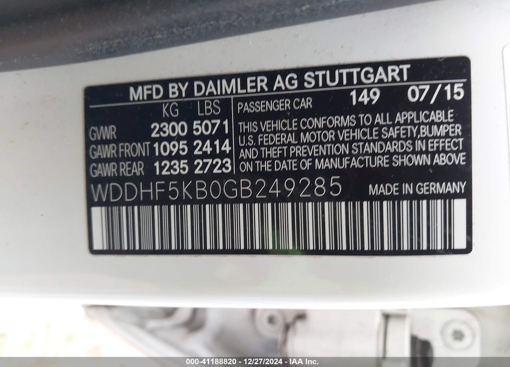 2016 MERCEDES-BENZ E 350 VIN: WDDHF5KB0GB249285