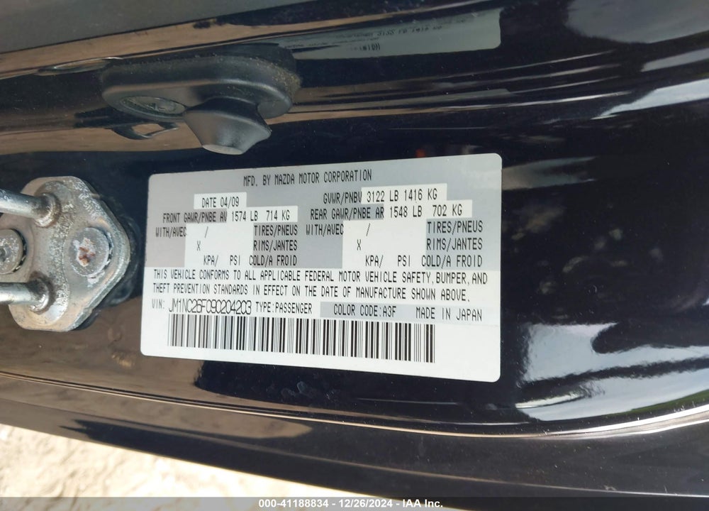2009 MAZDA MX-5 MIATA GRAND TOURING VIN: JM1NC26F090204203