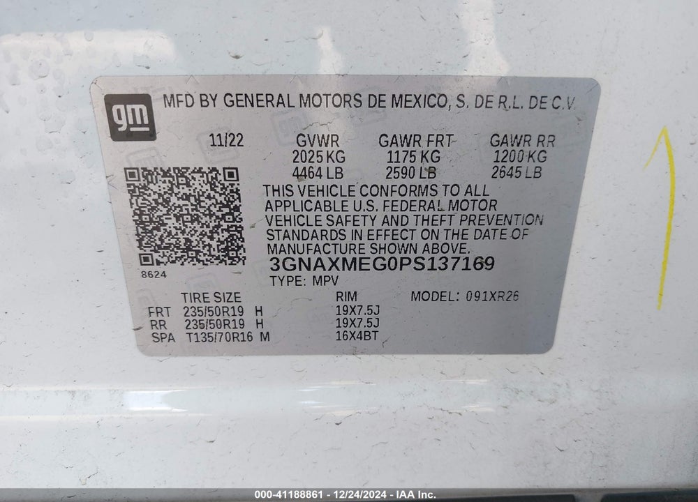 2023 CHEVROLET EQUINOX FWD RS VIN: 3GNAXMEG0PS137169