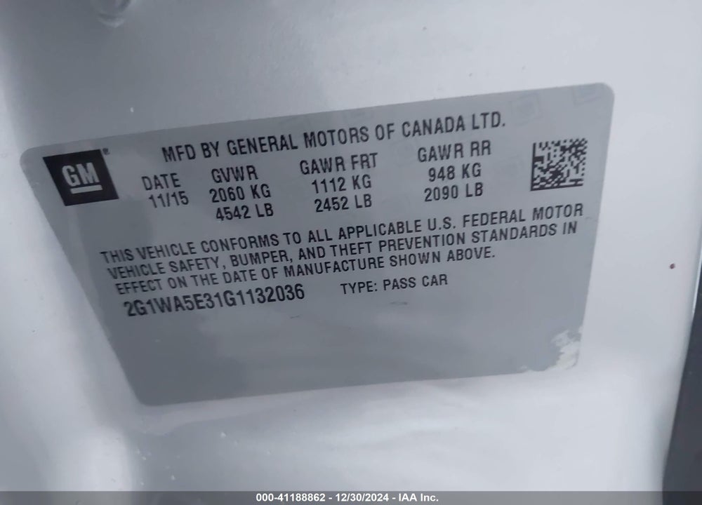2016 CHEVROLET IMPALA LIMITED VIN: 2G1WA5E31G1132036