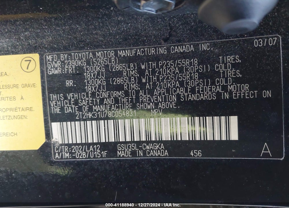 2008 LEXUS RX 350 VIN: 2T2HK31U78C054831