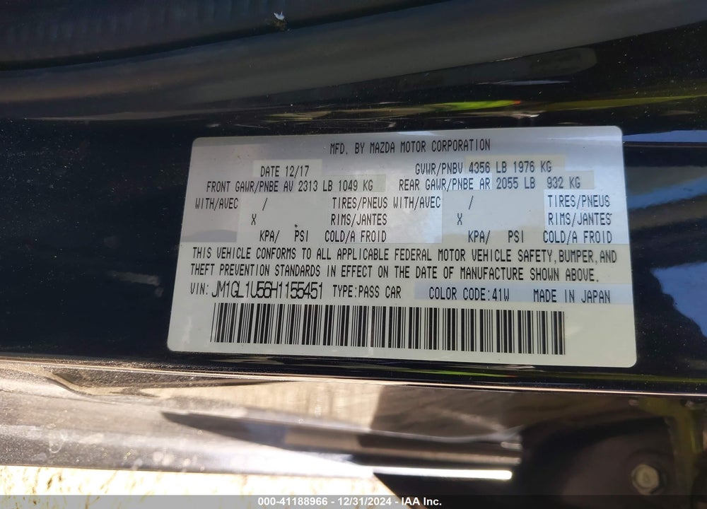 2017 MAZDA 6 SPORT VIN: JM1GL1U56H1155451