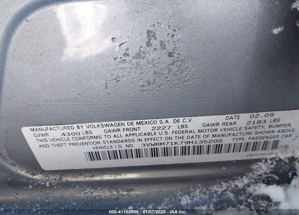 2009 VOLKSWAGEN JETTA SE VIN: 3VWRM71K79M135200